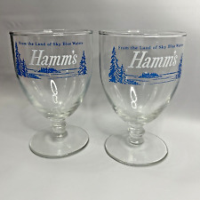 X2 Hamm's Stemmed Beer Glass From the Land of Sky Blue Waters 10oz 5 1/4
