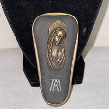 VTG Virgin Mary Wall Hanging Plaque Heavy 3.2 Oz Metal (Brass?) West Germany picture