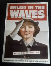 1942 WW2 USA AMERICA WAVES WOMEN LADY ARMY SOLDIER WAR NAVY US PROPAGANDA POSTER picture
