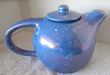 Vintage 1970's Evandale Blue Lustre Speckled Hand-Painted Ceramic Teapot picture