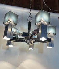 Vintage 1970s Sciolari Chrome & Smoked Acrylic Chandelier - Ice Cube picture
