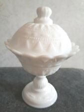  Vintage KEMPEL White Milk Glass Lace & Dewdrops Pedestal Covered Dish  Compote picture