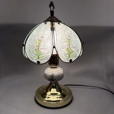 Vtg Touch Lamp OK LIGHTINg flower Glass 6 Panels Lamp Lilly 14” High Vintage picture