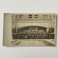 Antique RPPC Photograph Postcard Very Large Group Men Beautiful Building picture