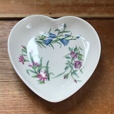 Small Spode Signed White Porcelain w Pink Purple Blue Flower Accents Shallow Hea picture