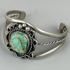 Early Navajo Diné Coin Silver Royston Turquoise Cuff Bracelet 1930s-40s picture