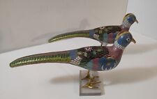 VTG Pair Of Chinese Cloisonne Long Tailed Bird Figurines 9x6 Made In Bejing picture