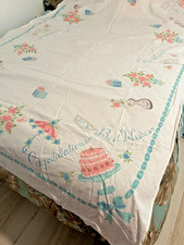 Vintage Congratulations Best Wishes Tablecloth Wedding Bridal Shower Retro picture