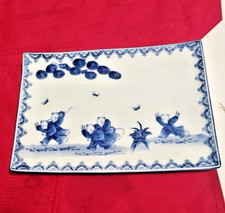 Vtg Kazan Nabeshima Blue & White Porcelain Rectangular Dishes Karako Children picture