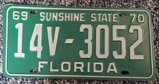 1969-70 FLORIDA FL LICENSE PLATE TAG# '3052' MARION COUNTY; Private Trailer; NOS picture