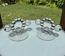 Vintage Pair Imperial Clear Glass Candlewick Bubble Taper Candleholders 1940s picture