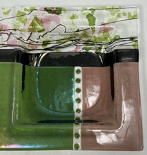 Fused Art Glass Dish Centerpiece Bowl Square Crafted picture