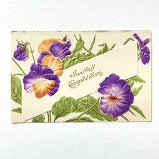 Antique Postcard PANSIES Airbrushed Embossed Art Nouveau Greeting picture