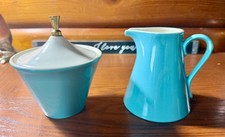 Vintage Salem North Star Sugar & Creamer Set Aqua Blue mid century Retro Atomic picture