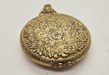 VTG Max Factor Pocket Watch Compact Gold Tone Floral Repousse Original Puff gold picture