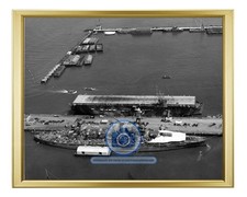 USS NEW YORK BATTLESHIP AND USS CHARGER CARRIER 8X10 GOLD FRAMED PHOTO picture