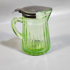 Vintage Antique Vaseline Glass Syrup Pitcher Dispenser With Lid 4 3/8