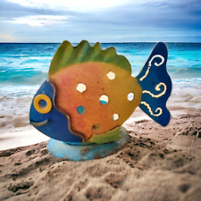 Metal Blue Tropical Fish Tealight Votive Candle Holder Seaside Ocean Decor vtg picture