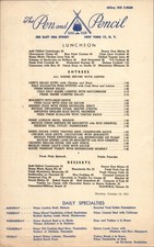 1953 THE PEN AND PENCIL vintage restaurant menu NEW YORK CITY Inspired Mad Men picture