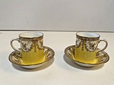 Vtg Antique Royal Worcester Yellow Teacup Saucer Set Floral Gold Trim Rn 208977 picture