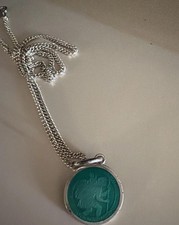 Vintage Charles Thomae Sterling Green Enamel St. Christopher Medal Pendant *460 picture