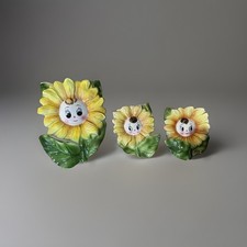 Anthropomorphic PY Miyao Vintage 3 Smiling Sunflower Wall Pockets Made in Japan  picture