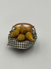 Byers Choice Caroler Accessory Basket of Pears Gingham Green White Checked Liner picture
