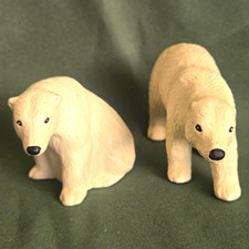Lot of 2 White Polar Bear Ceramic Figurines Collectible Animal Figures picture