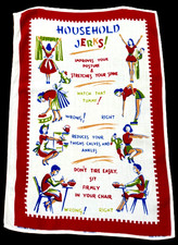 Unused Vtg. MCM Irish Linen Tea Towel Wall Art HOUSEHOLD JERKS picture