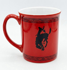 Pendleton Round-Up Red, Black & White Ceramic Mug Bucking Horse & Rider picture