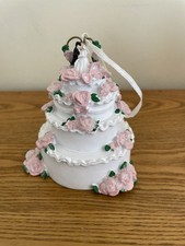 Wedding Cake Ornament Bride and Groom New Resin White with Pink Roses picture
