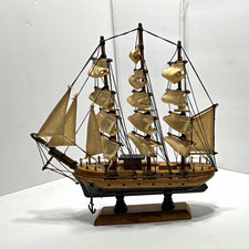Wooden Model Tall Sailing Ship with Fabric Sails & Stand, Approx. 9 in picture