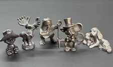 5 Vintage Pewter Figurines Michael Ricker Mouse w/Top Hat, Boy, Moose, Frog Dog picture