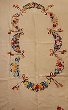 Vintage Linen Hand Embroideried Tablecloth Pansies Rectangular 61.5 X 46 MCM  picture