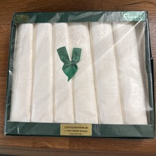 6 Vtg FINGAL Irish Linen Damask Napkins CHRYSANTHEMUM White 18 x 18 New in Box picture
