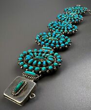 RARE Vintage ZUNI Silver Petite Point Turquoise Cluster Link Bracelet HOLY MOLY picture
