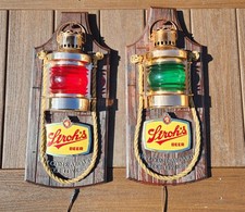 Vintage Red + Green Stroh's Beer Sign Lighted Lantern Bar Pub Nautical Rope Set picture
