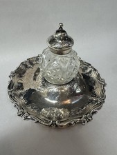 Antique Victorian 1800s English Sterling Silver Inkwell Crystal picture