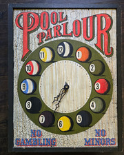 Vintage George Nathan Associates Pool Parlor Wall Clock Wood Sign 276 picture