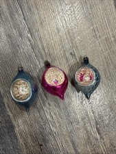 Vintage Mercury Glass Teardrop Indent Ornaments. Fusia And Turquoise  picture