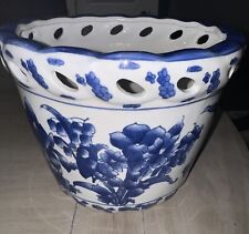 Large Mid Century Chinoiserie Ceramic Blue and White Planter picture