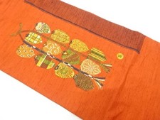 7781427: JAPANESE KIMONO JAPANESE NAGOYA OBI / TSUMUGI / WOVEN PERSIMMON picture