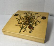 Vtg Small Portable Slanted Letter Writing Desk-Painted Wood Floral-Hinged-9x9x3” picture