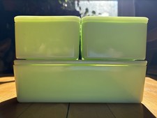 Vintage 1930s Jeannette Jadeite Glass Storage Set W/Lids “Fridgies” picture