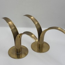 Vintage Pair Ystad Metall Brass Lily Candle Holder Sweden MCM Ivar Ålenius Björk picture