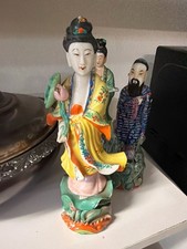 Vintage Hand-Painted Chinese Famille Rose Porcelain Guanyin Figurine with Lotus picture