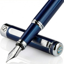 Scriveiner Midnight Blue Fountain Pen - Stunning Luxury Pen with Chrome Appointm picture