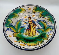 Early Quimper Pottery Plate Bowl Large Lady Vintage Blue White Woman Dress 11.5” picture