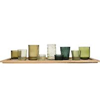 Wood Tray with 9 Green Glass Votive Holders picture