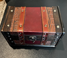 Vintage Style Wooden Treasure Chest Small Trinket Jewelry Decorative Storage Box picture